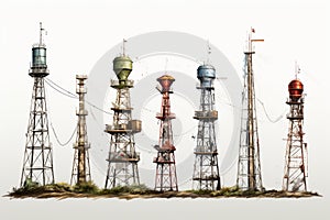 Communication Towers on white background