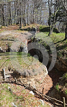 communication trench dug in the ground for the protection of soldiers of the army