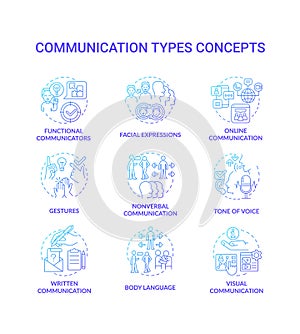 Communication types blue gradient concept icons set