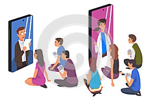 Communication via the Internet, Videoconferencing and Online Meeting Workspace Vector Illustration