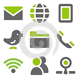 Communication web icons, green grey solid icons