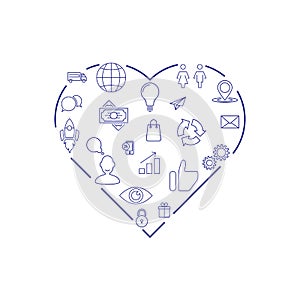 Communication and web icons in heart