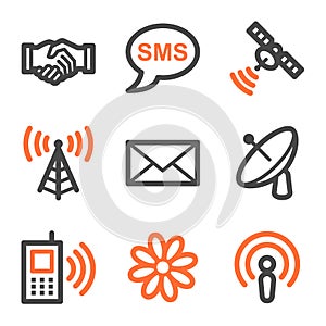 Communication web icons, orange and gray contour s