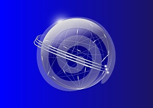 Communication wires across the globe with moving light on blue background
