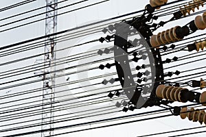 Communication wires at radio transmitter tower Liblice in Czech republic