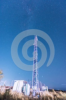 Communications antenna under starry sky