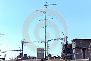 Communications antennae on a rooftop