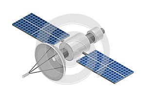 Communications Artificial Satellite Amplifying Radio Telecommunication Signal as Smart City Isometric Vector