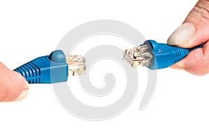 Communications cable in human hand