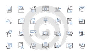 Communications firm line icons collection. Collaboration, Connectivity, Innovation, Strategy, Engagement, Amplification