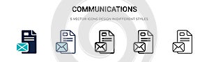 Communications icon in filled, thin line, outline and stroke style. Vector illustration of two colored and black communications