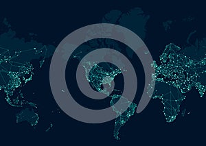 Communications network map of the world, Centered in the American continent