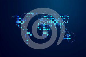 Communications network map of the world, from lines and triangles.