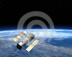 Communications Satellite Orbiting the Earth in Space photo