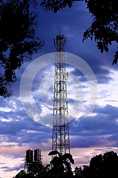 Communications, Telecommunication, Cellular tower with antennas or 3G 4G network telephone cellsite