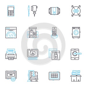 Communications tools linear icons set. Email, Chat, Video, Ph, Text, Voice, Conferencing line vector and concept signs