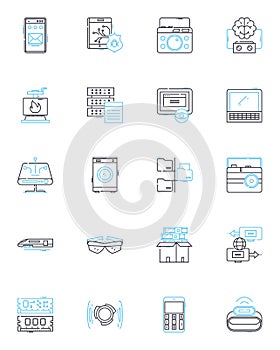 Communications tools linear icons set. Email, Chat, Video, Ph, Text, Voice, Conferencing line vector and concept signs