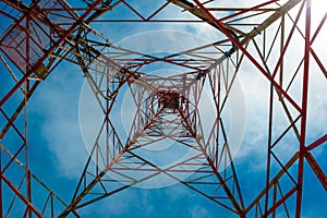 Communications tower with a beautiful blue sky - insight look