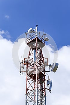 Communications tower complete with various antennas and microwa