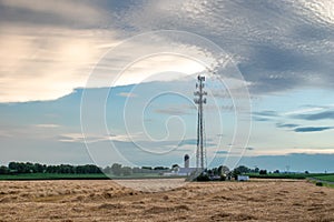 Communications Tower on Farmland in Rural Countryside