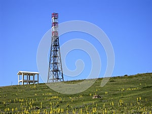 Communications tower under construction for radio, TV and mobile telephony