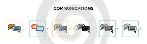 Communications vector icon in 6 different modern styles. Black, two colored communications icons designed in filled, outline, line