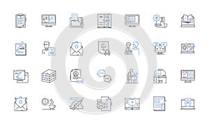Communications writing line icons collection. Clarity, T, Precision, Concise, Persuasive, Concinnity, Eloquence vector photo