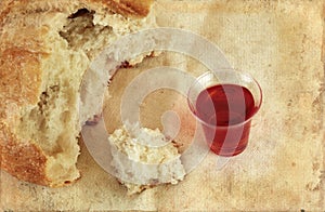 Communion Bread Loaf and Wine Grunge