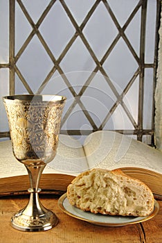Communion Bread and Wine With Bible