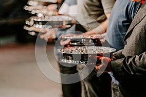 Communion with bread and wine during the service in the assembly