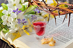 Communion cup with wine and bread