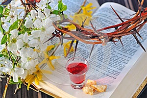 Communion cup with wine and bread