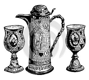 Communion Cups and Wine Flagon vintage illustration