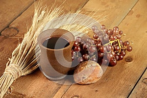 Communion Elements on Wooden Table