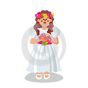 Communion Girl Wearing Ceremonial Dress Vector Illustration