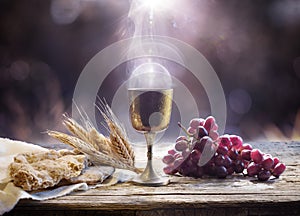 Communion - Holy Grail With Unleavened Bread And Chalice Of Wine