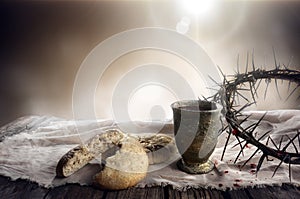 Communion And Passion - Unleavened Bread Chalice Of Wine And Crown