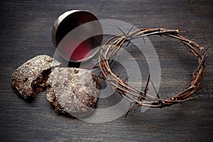 Communion And Passion - Unleavened Bread Chalice Of Wine And Crown Of Thorns