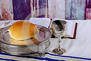 Communion still life wine bread and Bible