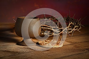 Communion Table with Wine and BRead