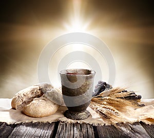 Communion - Unleavened Bread With Chalice Of Wine photo