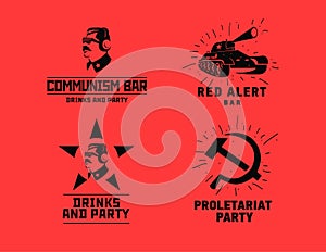 Communism style logos restaurant bar design vector template