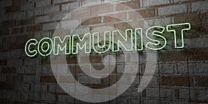 COMMUNIST - Glowing Neon Sign on stonework wall - 3D rendered royalty free stock illustration