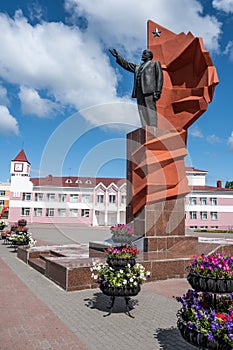 Communist Lenin statue in small town Mozyr.