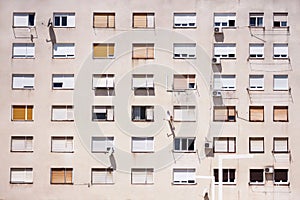 Communist socialist architecture. Architectural detail and pattern of social residential of apartments.