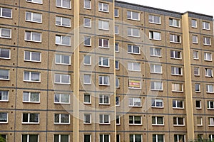 Communist socialist architecture. Architectural detail and pattern of social residential of apartments in Jablonec, Czech Republic