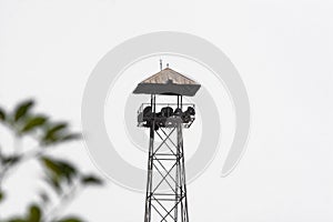 Community broadcasting tower on white background.