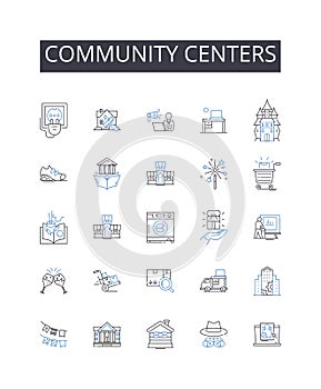 Community centers line icons collection. Branding, Logo, Reputation, Marketing, Image, Identity, Recognition vector and