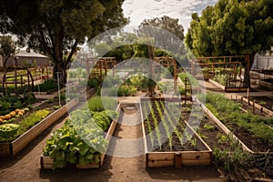 community garden, with plots for growing different types of vegetables and herbs