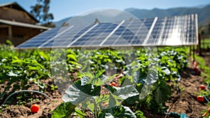 A community garden with a solarpowered irrigation system with the panels clearly visible in the background. .